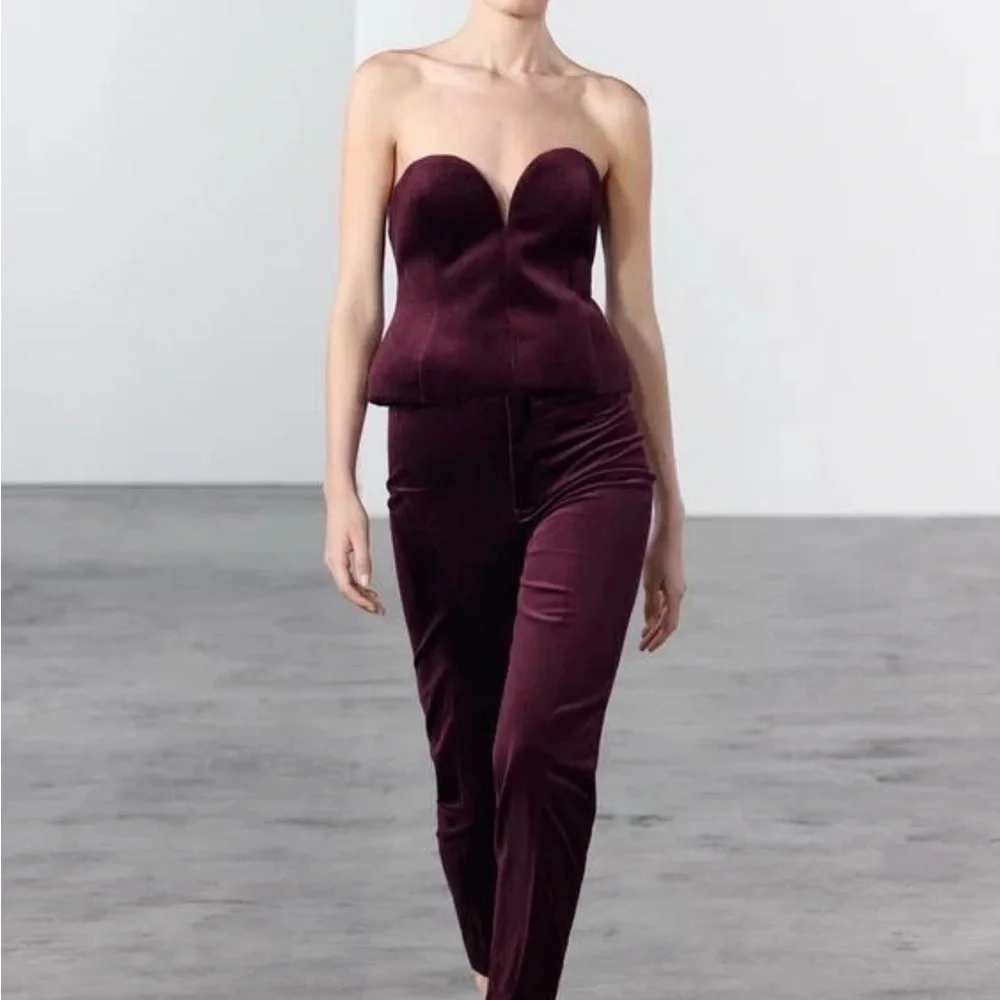 ZARA Burgundy Velvet Corset Bustier Size MEDIUM RALPH LAUREN CHRISTMAS NWOT - Picture 6 of 10